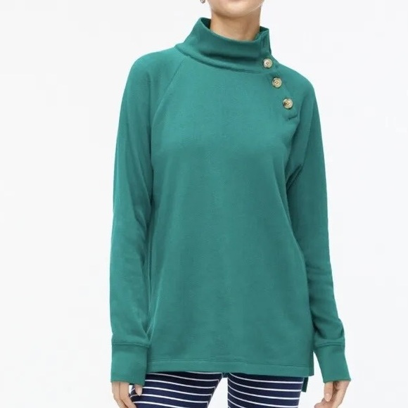 J. Crew Wide Button Collar Tunic Sweatshirt in Cloudspun Fleece - Picture 1 of 8